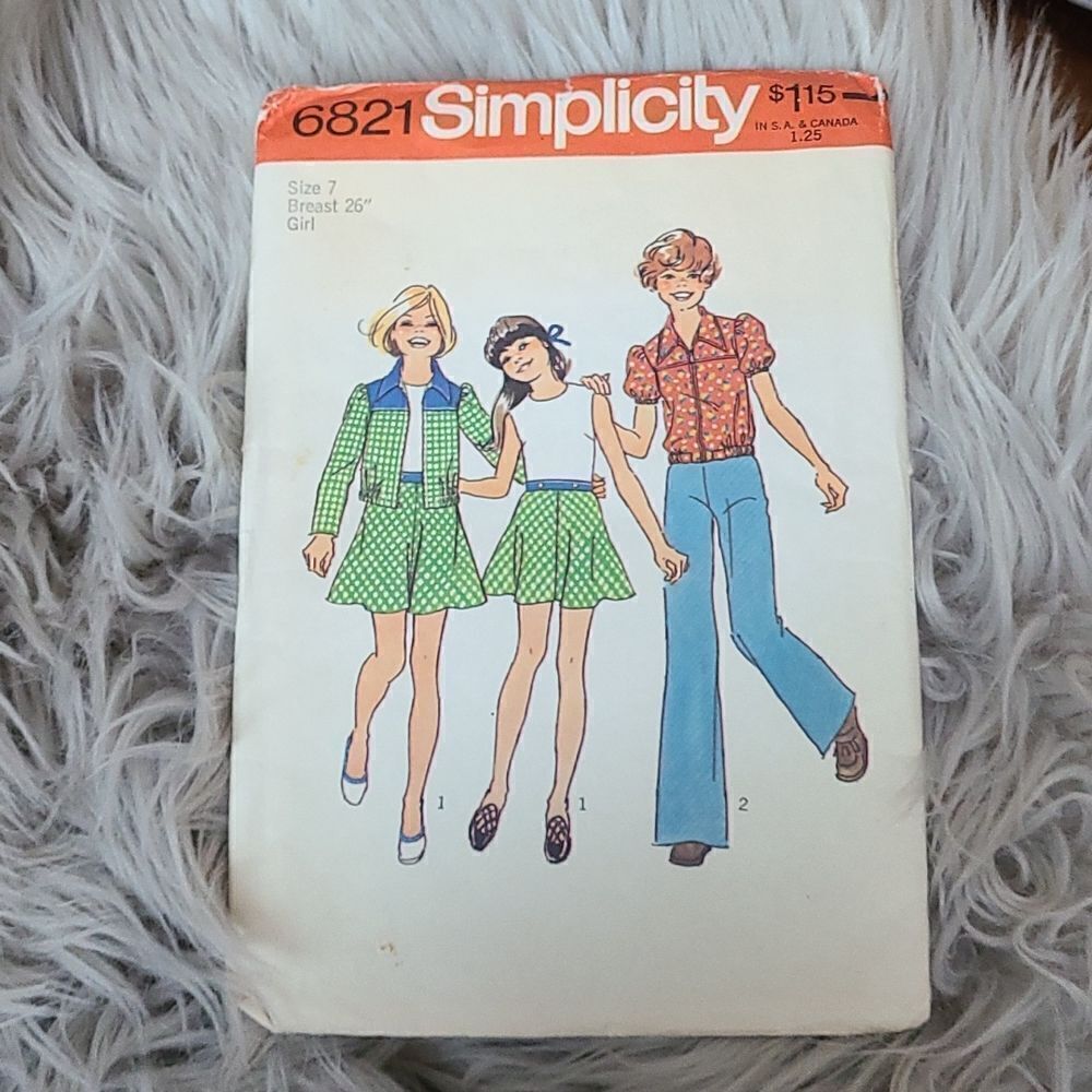 3/$15 vintage 1974 Girls Jacket Dress Simplicity Sewing Pattern 6821 sz 7 